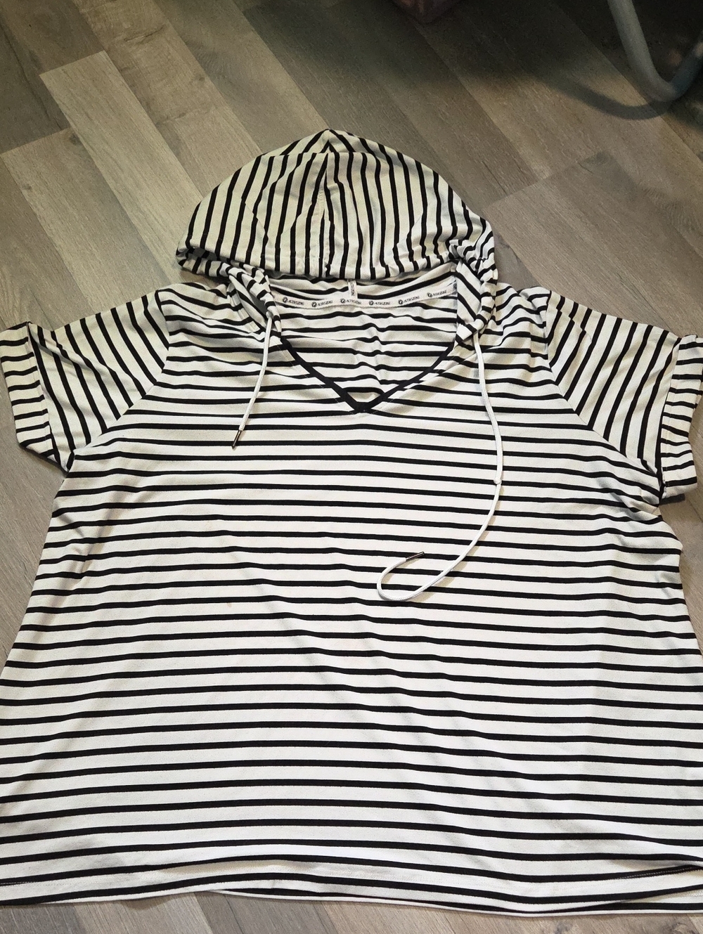 LAST CHANCE athletica Black & White Striped Hooded Short Sleeve Top